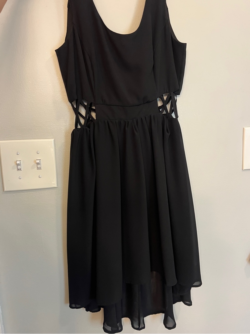 Black Sleeveless Cutout Waist High-Low Dress
